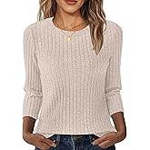 NORACORA Womens 3/4 Sleeve Sweater Tops Round Neck Tunic Blouses Dressy Pullover T Shirts for Business Casual Work