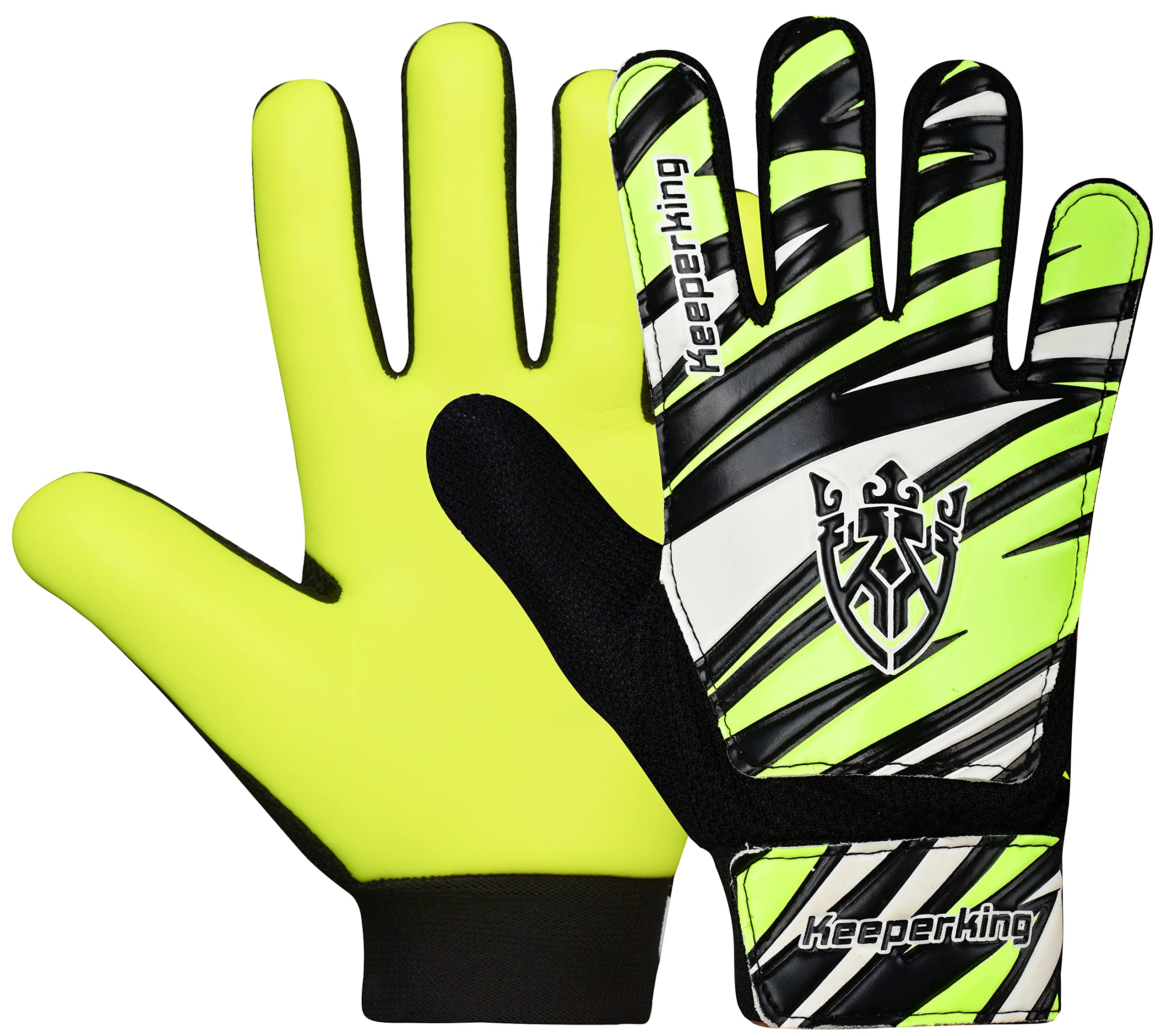 Keeperking Goalkeeper Gloves Children, Boys and Girls, Junior Football Gloves Football Player Gloves for Boys Goalkeeper Gloves (3, Yellow-Black-White)