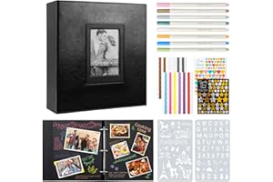 Ywlake Scrapbook Photo Album, 80 Black Pages Craft Paper Scrap Book, Leather DIY Scrapbooking Kit Memory Book 9.6x11 in with 