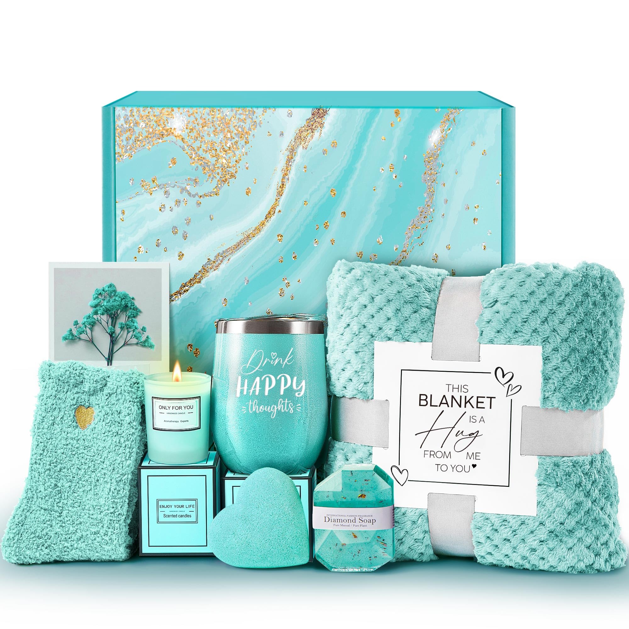 LE CADEAU Valentine's Day Gifts for Wife Girlfriend Her, Get Well Soon Gifts Self Care Gifts, Gardenia Spa Gift Basket Care Package with Blanket, Birthday Christmas for Mom Best Friend Women Image