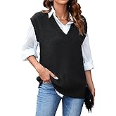 Arach&Cloz Womens Sweater Vest 2024 Fall Winter Knitted V Neck Oversized Casual Cap Sleeve Pullover Tank Tops