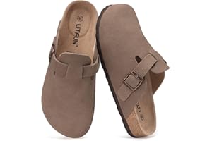 Litfun Unisex Genuine Suede Clogs Soft Footbed Leather Potato Shoes Comfort Slip On Clogs with Arch Support