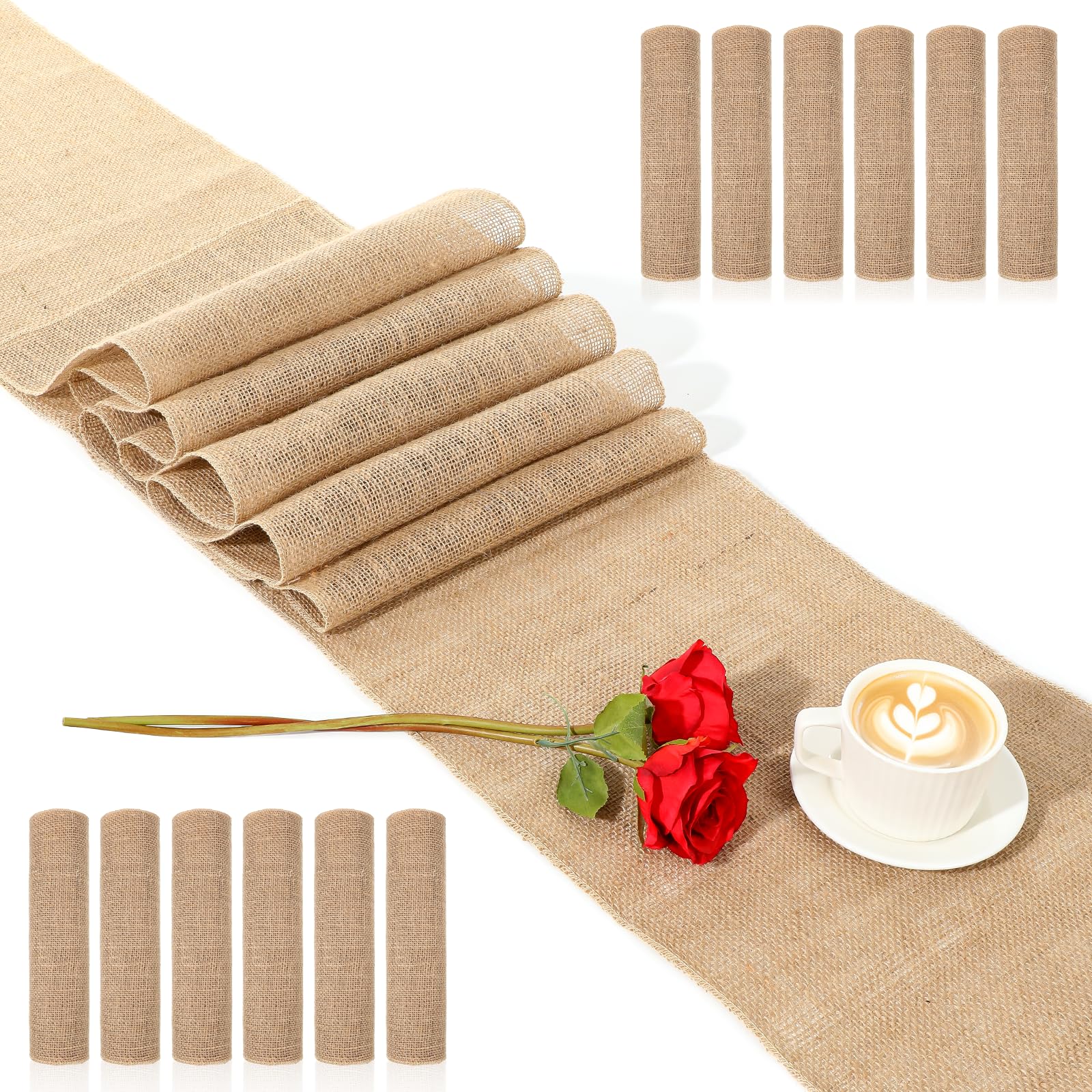 Photo 1 of BOHUIZ 12 Pack Natural Burlap Table Runners, 12 x 71 Inch Rustic Farmhouse Table Runner Beige Woven Jute Tablecloth for Wedding, Farmhouse Style Party, Holiday, Kitchen Coffee Tables Decor Cover