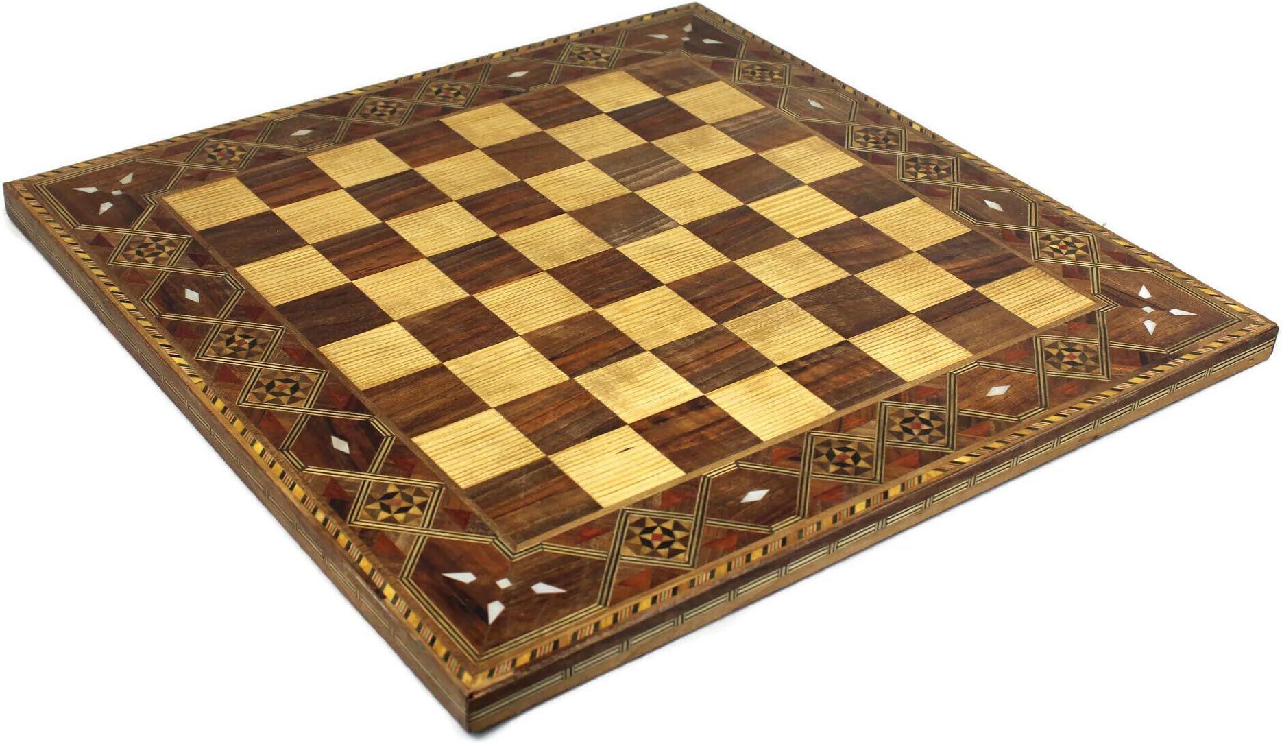 Chessgammon CHESS BOARD ONLY HANDMADE INLAID WALNUT WOODEN GAME BOARD MOSAIC WITH MOTHER OF PEARL TIMBER - CWMD18