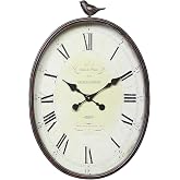 Creative Co-Op Oval Metal Wall Clock with Bird