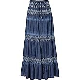 DREFBUFY Maxi Skirt Womens High Waist Pleated Tiered Long Skirts Denim Casual Style Midi Dress for Women
