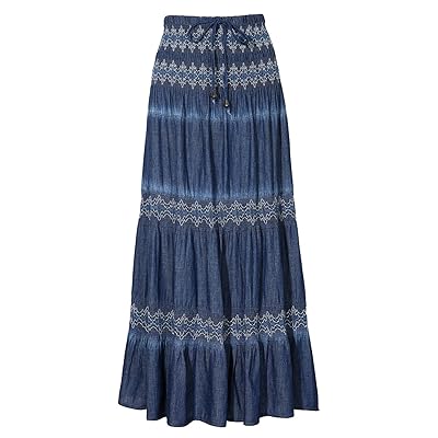 Bohemian Embroidered A-Line Maxi Denim Skirt for Ghana Ubuy