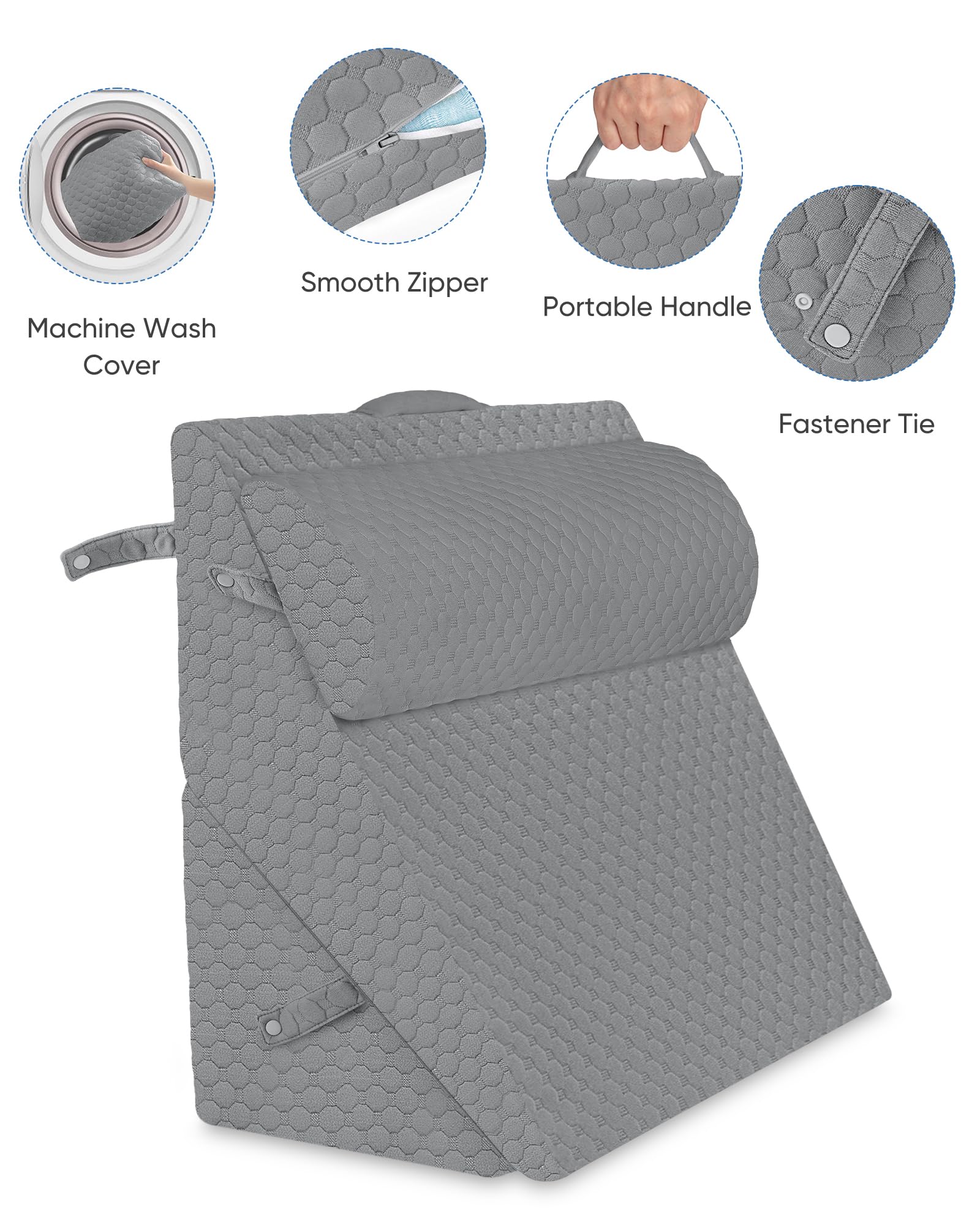 Forias Wedge Pillows Set for After Surgery Foldable Bed Wedge Pillow for Sleeping Adjustable 9&12 Inch Triangle Pillow Wedge with Half-Moon Pillow for Post Surgery Acid Reflux Gerd Snoring - Gray