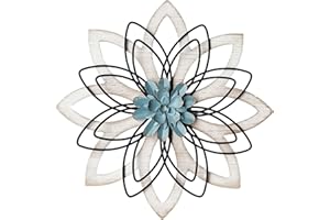 Remenna Metal Flowers Wall Decor, Metal Rustic Wall Art Decoration Farmhouse Wall Decorations Multiple Floral Hanging Decor for Bathroom Living Room Home Office Garden Kitchen (white & blue)