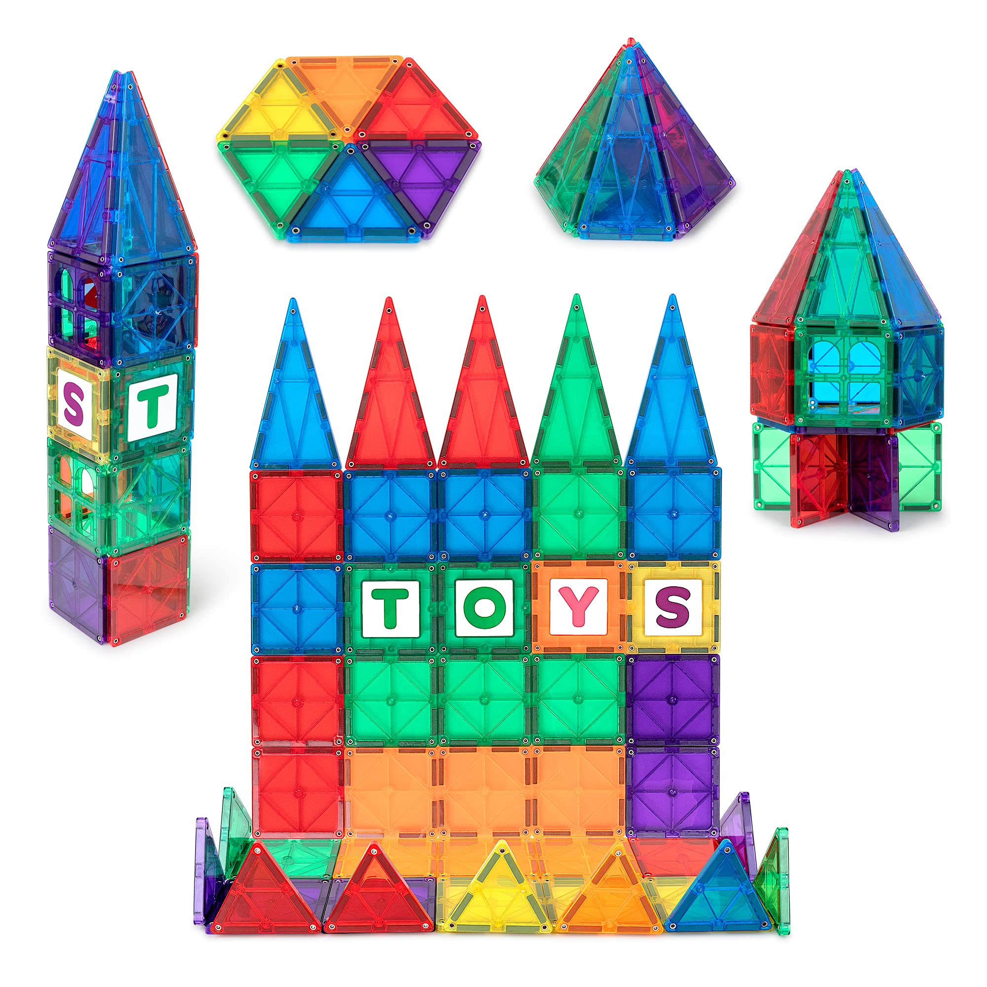 Playmags 60 Piece Starter Set: With Strongest Magnets Guaranteed, Sturdy, Super Durable with Vivid Clear Color Tiles. 6-piece Clickins Accessories to Enhance your Creativity