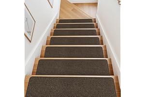 OJIA Non-Slip Stair Treads Indoor Stair Runner for Wooden Steps, 15PCS Peel & Stick Carpet Stair Treads for Wood Stairs, Machine Washable Stair Carpet Rugs for Kids Elders and Pets, 8"x30", Brown