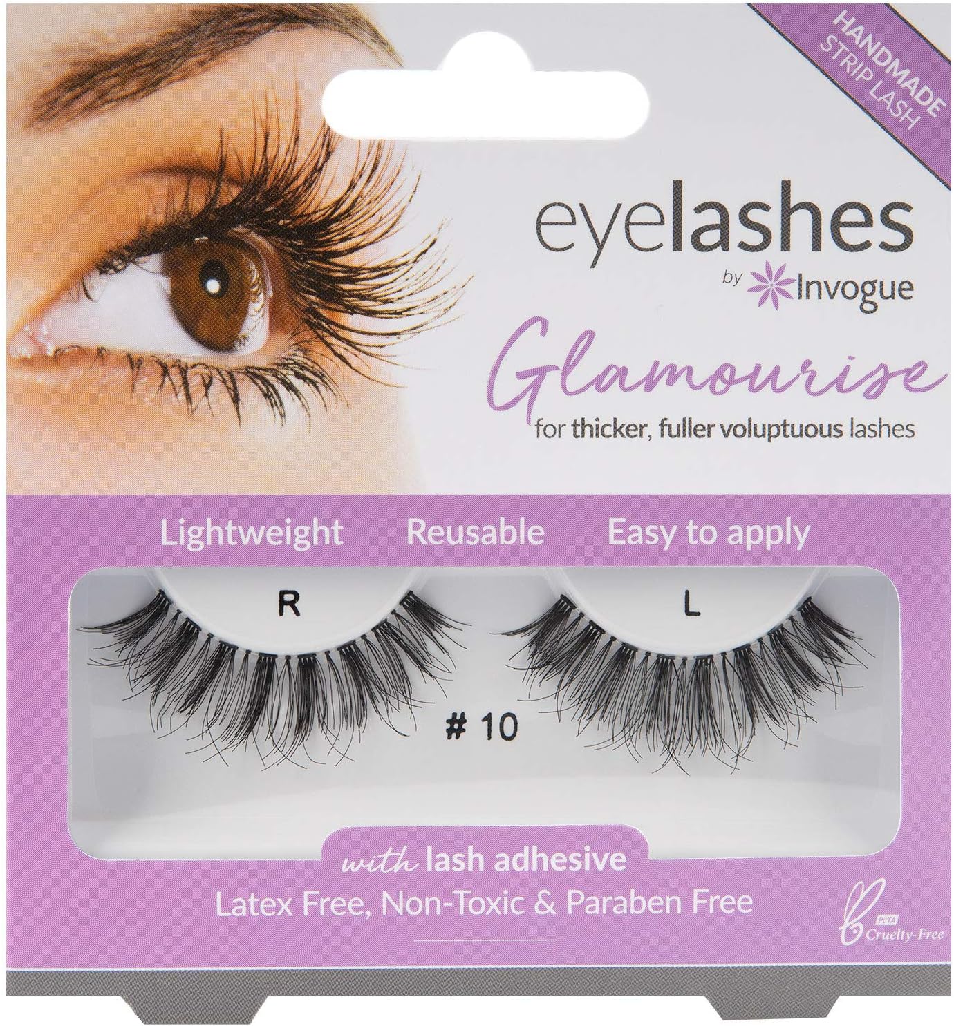Invogue Glamourise False Eyelashes #10, Black, 1 pair (Pack of 1)