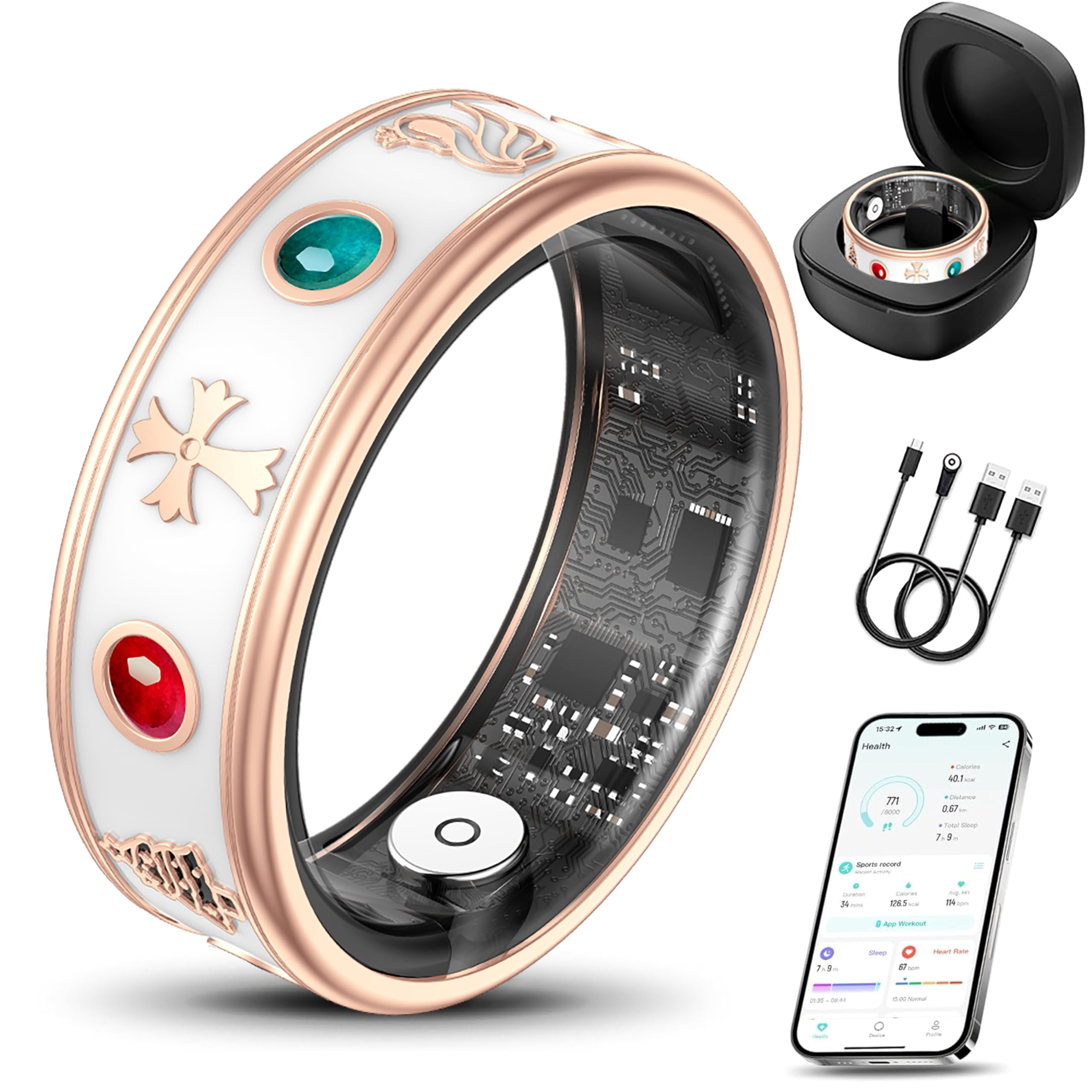 Photo 1 of Smart Ring for Women,Fitness & Activity Tracker with Blood Oxygen/Heart Rate Monitor, Sleep Tracker, Step Counter, IP68 Waterproof Ring for iOS&Android,Fast Charge,No Subscription (Rose Gold,Size9?