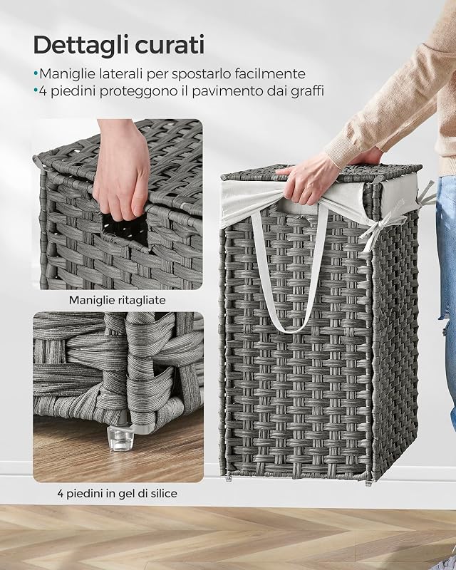 Cesta Portabiancheria da 90 L, con Coperchio, Pieghevole