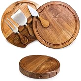 TOSCANA - a Picnic Time brand Acacia Brie Cheese Board and Knife Set - Charcuterie Board Set - Wood Cutting Board, (Acacia Wood) 7.5 Inches