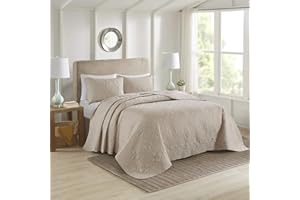 510 DESIGN Oakley Reversible Quilt Set - Luxe Stitching Design All Season, Lightweight Coverlet Bedspread Bedding, Matching Shams, Oversized Full/Queen(102"x118"), Medallion Khaki 3 Piece