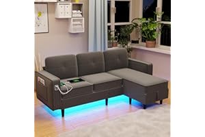 HNEBC Convertible Sectional Sofa Couch with LED Lights/USB/Type C Port, Modern L Shaped Couch with Human Body Induction, Reversible Sectional Couches with Storage Ottoman for Living Room(Dark Grey)