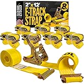 US Cargo Control E-Track Ratchet Straps (8-Pack), 4,400 LBS Break Strength, 2 Inch x 12 Foot Heavy Duty Yellow ETrack Straps with 4 Foot Fixed End and Spring E-Fittings, Logistic Tiedowns