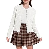 YKR Girls Cardigan Sweaters Long Sleeve Cable Knitted Cropped Sweater Button Closure Tops 5-12Y