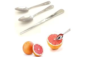 Set of 3 Stainless Steel Grapefruit Spoons with Serrated Edges and Grapefruit Knives - Perfect Utensils for Scooping and Pier
