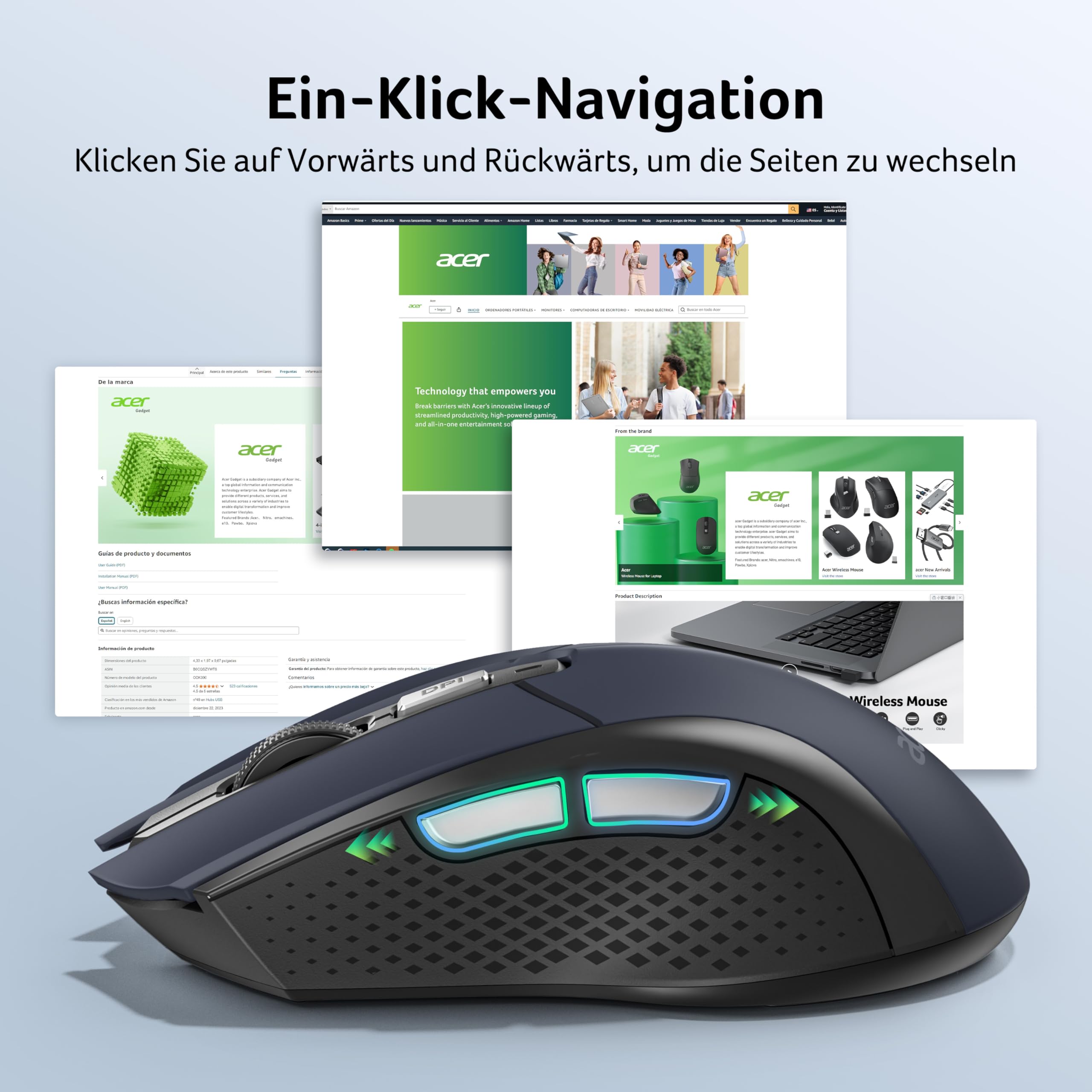 Acer Maus Kabellos 4000 DPI, Wireless Mouse 2,4Ghz 7