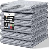 Homaxy Premium Kitchen Towels (18"x 28", 6 Pack), Large 100% Cotton Kitchen Hand Towels, Ultra Absorbent Ribbed Terry Tea Towels Set with Hanging Loop, Grey