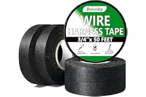BEIVOBY 5 Rolls Wire Harness Tape, High Temp Wire Harness Cloth Tape - Self-Adhesive Fabric Tape for Automotive Electrical Cable Loom, Engine Wiring Harness Wrap, Sound Damping Heat Proof, 3/4 Inch x 50 FT