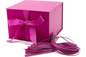 Hallmark Medium Gift Box with Lid and Shredded Paper Fill (Hot Pink 7 inch Box) for Anniversaries, Bridal Showers, Bachelorette, Bridesmaids Gifts, Valentine's Day, All Occasion