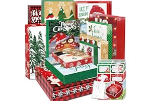 PARTY FUNNY 12 Christmas Gift Wrap Boxes Bulk with Lids for Wrapping Extra Large Clothes,12 tissue paper and 80 Christmas Stickers(Assorted size for Shirts, Robes, Coats, Sweaters and xmas Holiday Present)