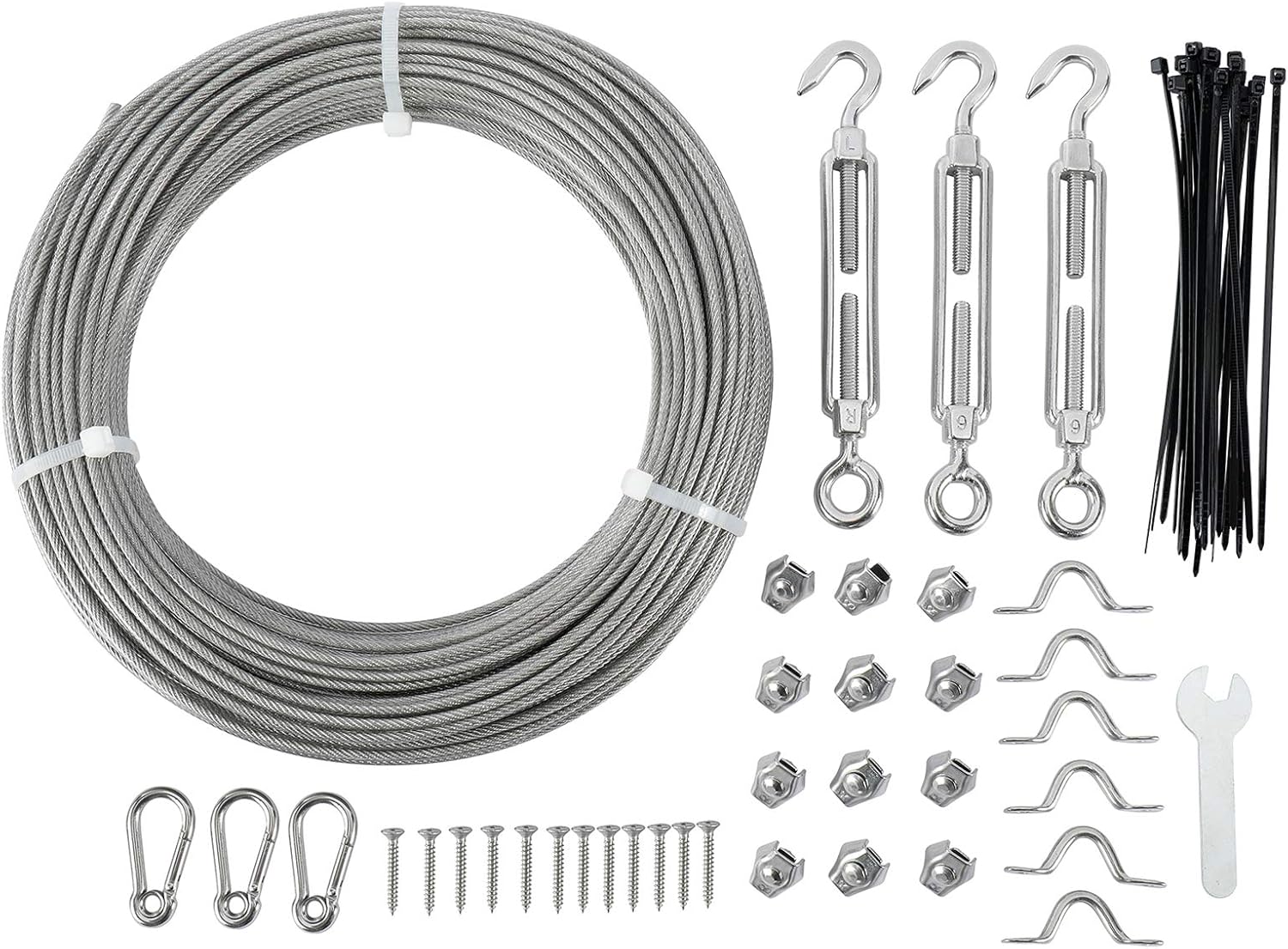 Artilife String Light Hanging Kit, Guide Wire for Outdoor String Lights, PVC Coated Wire Rope Wire Cable Outdoor Light, Include 164FT PVC Coated 304 Stainless Steel Cable, Turnbuckle and Hooks