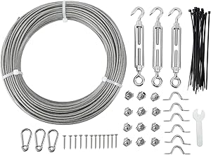 Artilife String Light Hanging Kit, Guide Wire for Outdoor String Lights, PVC Coated Wire Rope Wire Cable Outdoor Light, Include 164FT PVC Coated 304 Stainless Steel Cable, Turnbuckle and Hooks