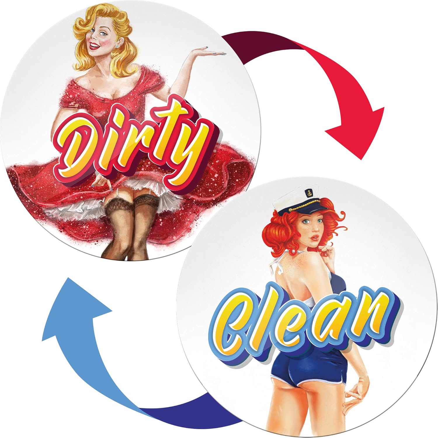Clean Dirty Dishwasher Magnet Retro Pinup - Funny Gifts for Men and Women - Housewarming Gifts New Home - Creative Gifts for Husband from Wife - Clean Dirty Dishwasher Magnet Flip