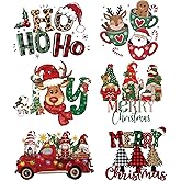 6PCS Christmas Iron On Transfers for T Shirts, Red Green Heat Transfers Vinyl, Holiday HTV Vinyl Iron on Decals for Clothes Bag Pillow Covers DIY Decorations
