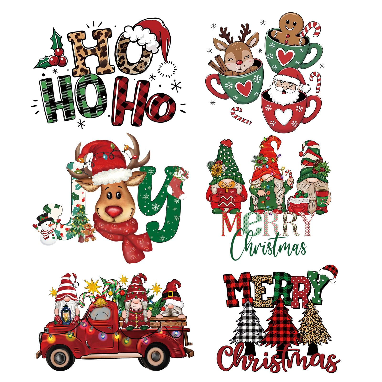 Photo 1 of 6PCS Christmas Iron On Transfers for T Shirts, Red Green Heat Transfers Vinyl, Holiday HTV Vinyl Iron on Decals for Clothes Bag Pillow Covers DIY Decorations