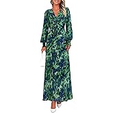 PRETTYGARDEN Women's 2026 Spring Wedding Guest Dresses Floral Long Sleeve V Neck Belted Long Flowy Boho Maxi Dress