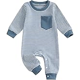 VISGOGO Newborn Infant Baby Boy Waffle Cotton Romper Clothes Onesie Stripe Jumpsuit 0 3 6 12 18 Months Long Sleeve Outfits