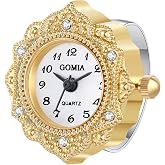 JewelryWe Novelty Finger Watch Classic Gold Silver Plated Round Quartz Adjustable Open Band Rings Watches for Men Women Halloween Costumes for Mother's Day