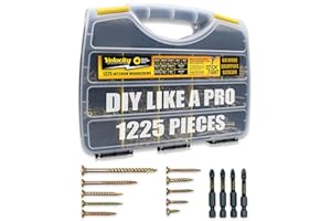 PHILLIPS Velocity Interior Wood Screws Assortment Kit in 10 Sizes, Stick Tight Technology, Zinc Plated Carbon Steel, 4 PSD ACR Drive Bits, Set Screw Assortment Kit Storage Organizer (1225 Pieces)