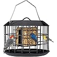 Kingsyard Squirrel Proof Suet Feeder, Cage Bird Feeders for Outdoors Hanging, All Metal, Double Suet Cake Capacity, Tray & Weatherproof, Black