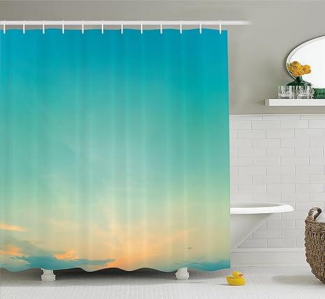 Amazon Com Ambesonne Aqua Shower Curtain Twilight Sunset Morning
