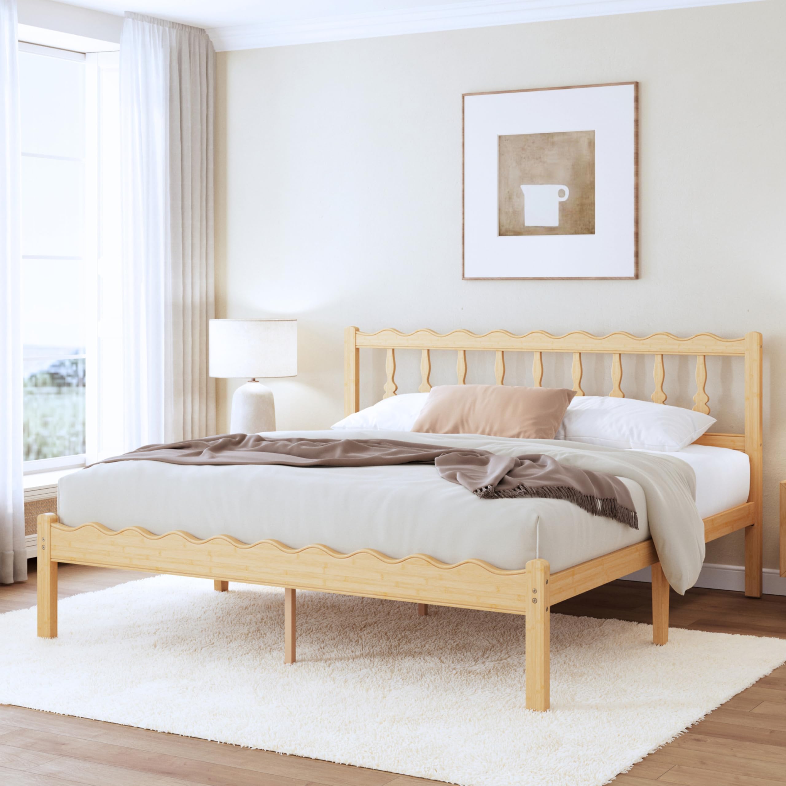 Photo 1 of *FOR PARTS ONLY* ZIYOO Solid Bamboo Wood King Size Bed Frame with Headboard, 14 inch Platform King Bed Frames No Box Spring Needed with Steel Slats, Sturdy and Stable, Easy Assembly, Noise Free