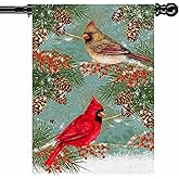 Winter Cardinal Bird Outdoor House Flag 28 x 40 Double Sided, Large Burlap Winter Christams Flags for Outside Holiday Decorations
