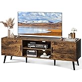 SUPERJARE TV Stand for 55 Inch TV, Entertainment Center with Adjustable Shelf, 2 Cabinets, TV Console Table, Media Console, Solid Wood Feet, Cord Holes, for Living Room, Bedroom, Rustic Brown