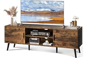 SUPERJARE TV Stand for 55 Inch TV, Entertainment Center with Adjustable Shelf, 2 Cabinets, TV Console Table, Media Console, Solid Wood Feet, Cord Holes, for Living Room, Bedroom, Rustic Brown
