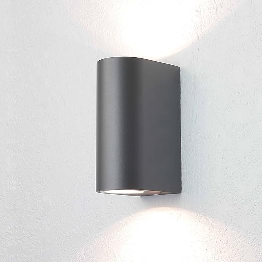 Wandleuchte außen/rund/anthrazit/Up & Down Strahler / IP44 / 2x GU10 bis 35W / Wandlampe für Hauswand Hof Garten Beleuchtung