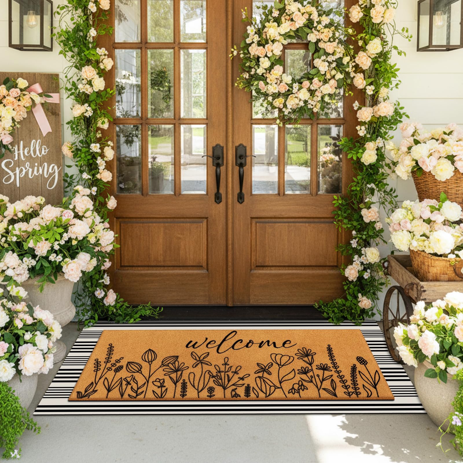 Iinideya 2 Pcs Door Mat Welcome Porch Entryway Decor (Spring Flowers)