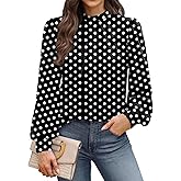 WIHOLL Long Sleeve Shirts for Women Mock Neck Tops Pleated Front Blouses Dressy Casual Spring Fall Clothes 2026 Fashion