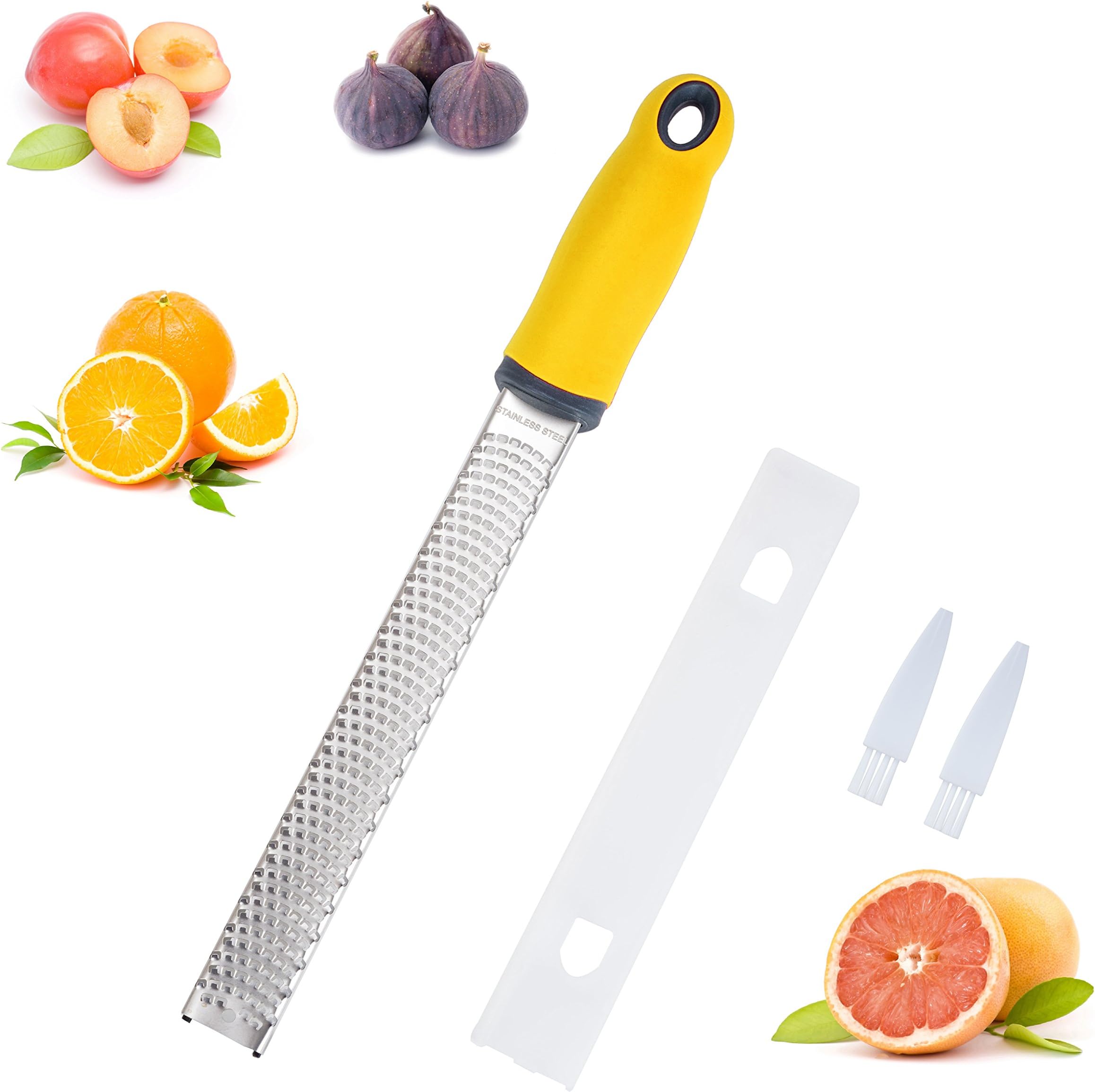 Professional Zester, Grater Citrus Lemon/Lime Rasp by Germtech Stainless Steel Antibacterial Cover, Ergonomic, Non-Slip Grip Handle, Premium Fine Grater, Chocolate-Garlic Dishwasher Safe