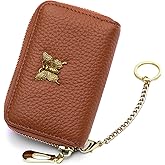 imeetu RFID Credit Card Holder for Women Genuine Leather Card Case Wallet with Zipper and Removable Keychain (Brown)