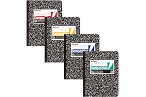 KAISA Composition Notebooks, Wide Ruled, 9-3/4" x 7-1/2", Black Marble Covers Composition Notepads Journal Notebooks 100 Sheets 4 Pack, C10001W